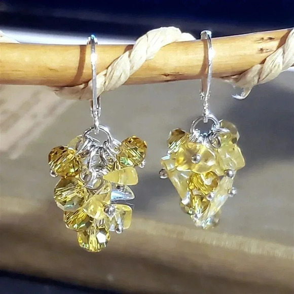 Handcrafted Natural Citrine Gemstone Czech Crystal Beads Silver Plated Earrings - Picture 13 of 13